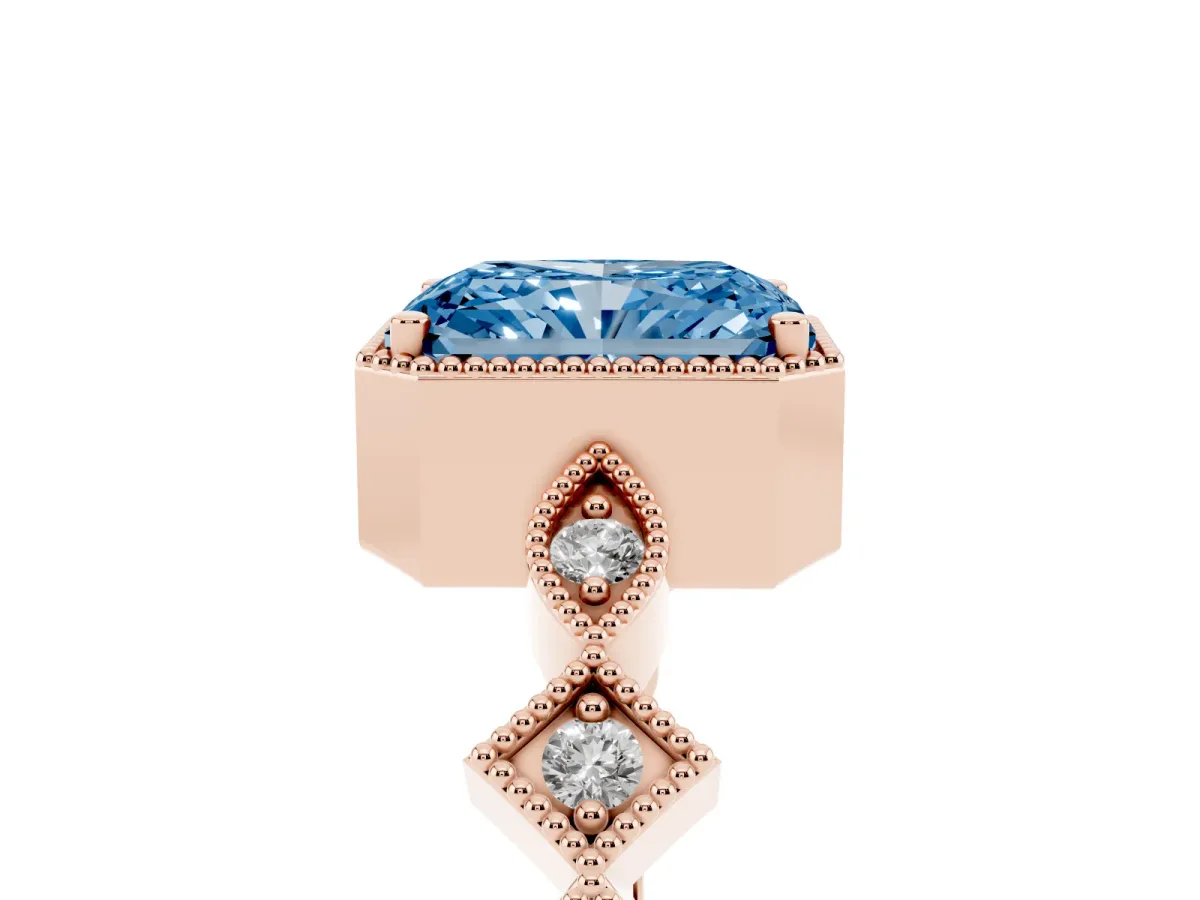 Fancy Blue Radiant Cut Milgrain Marquise Diamond Twist Band Ring Rose gold