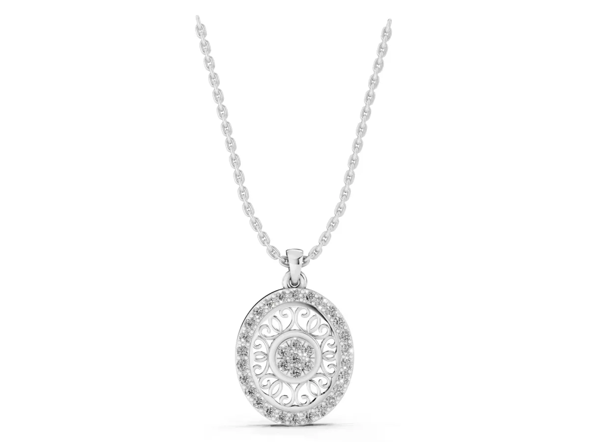 Round Halo Filigree Pendant with Pavé Setting Silver