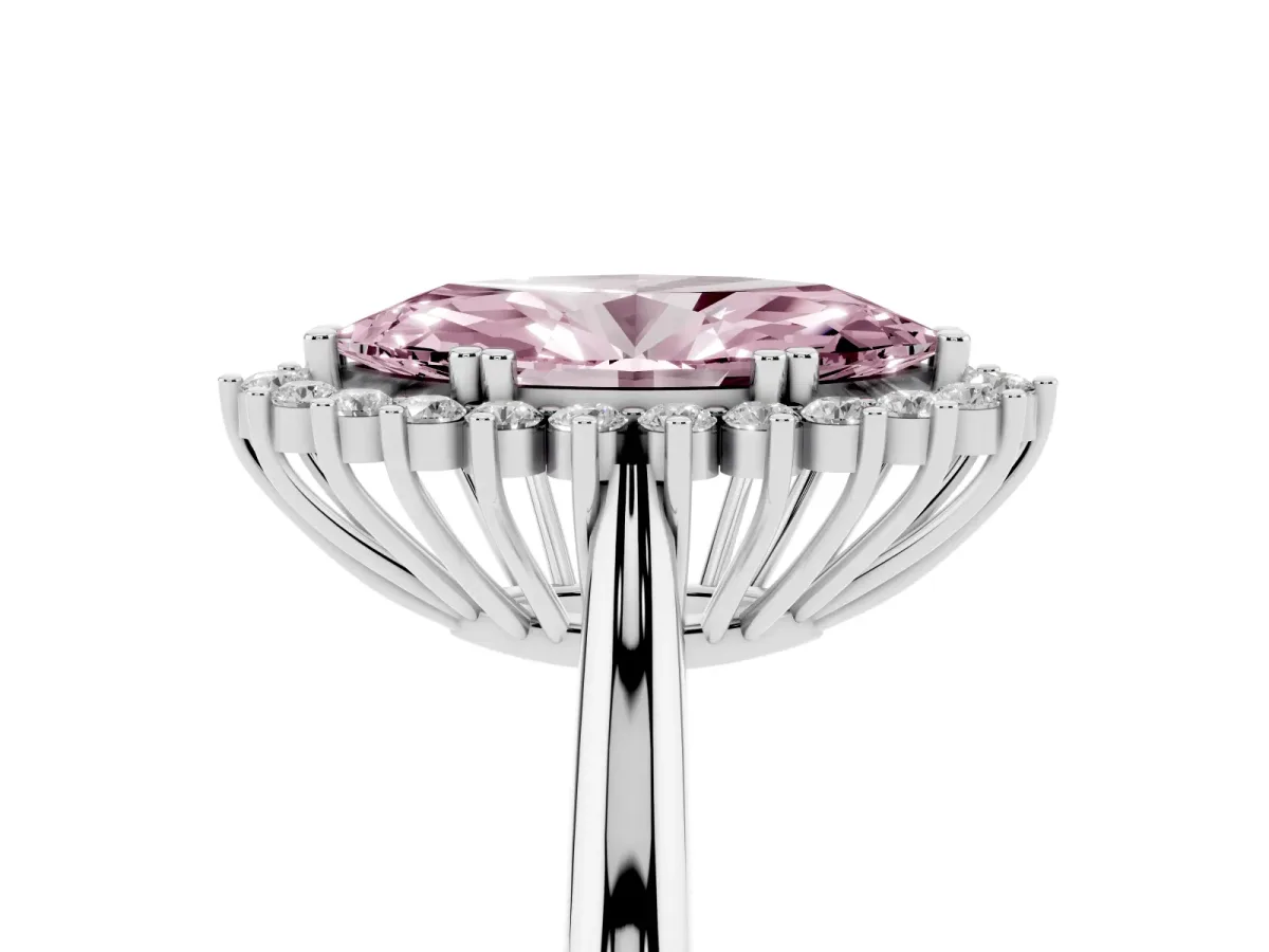 Fancy Pink Marquise Cut Cut Diamond Halo Ring with Solitaire Band and Prong Setting Platinum