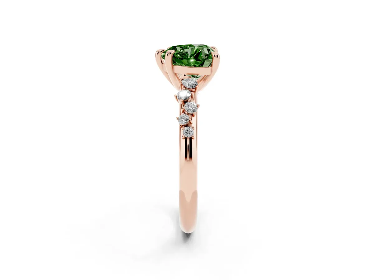 Fancy Green Heart Cut Cut Diamond Vine Band with Four-Prong Setting Rose gold