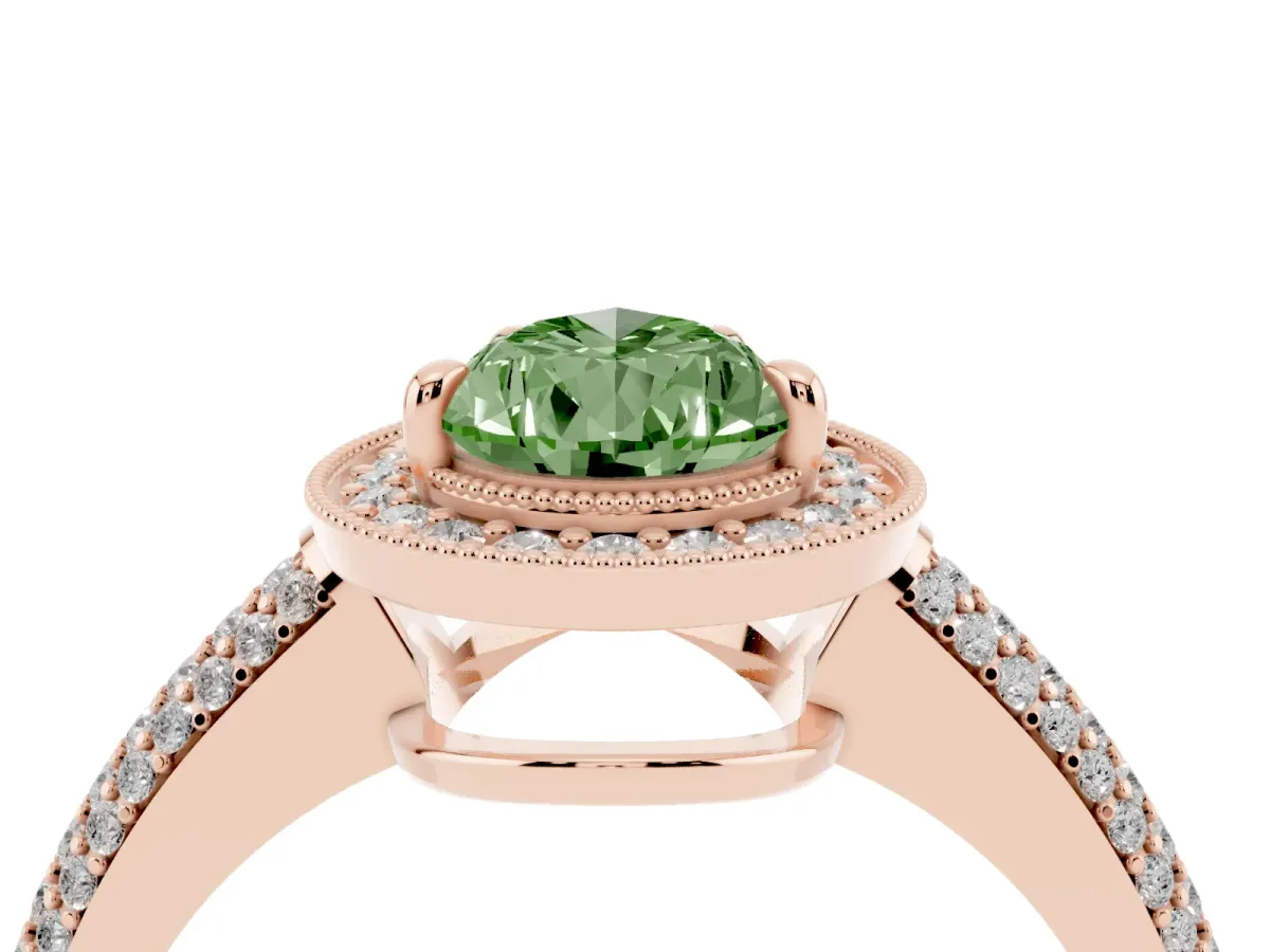 Fancy Green Pear Cut Cut Halo Diamond Pave Band with Four-Prong Setting Rose gold