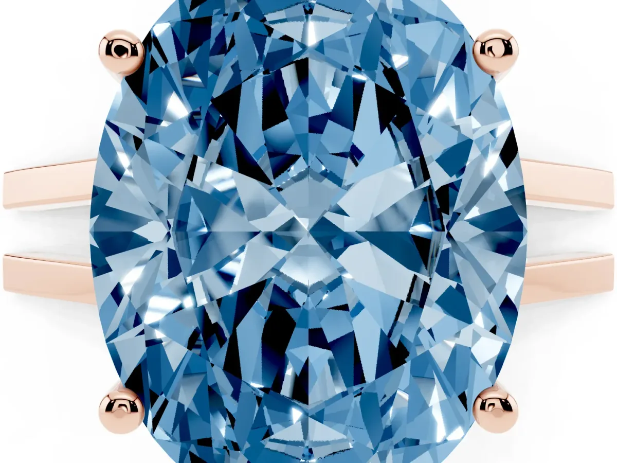 Fancy Blue Oval Cut Cut Diamond Solitaire Engagement Ring with Tapered Plain Band and Four-Prong Setting Rose gold