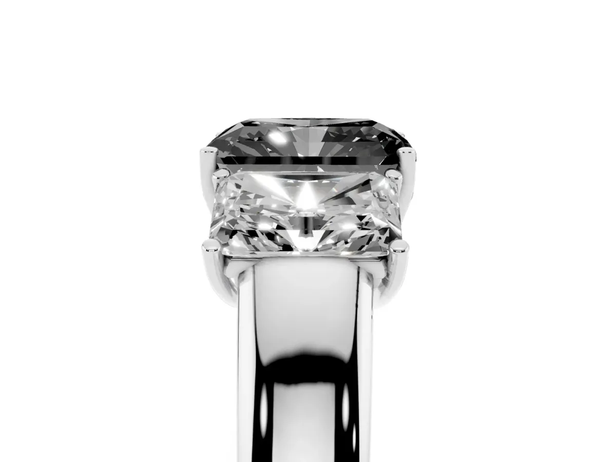 Fancy Black Three-Stone Radiant Cut Cut Diamond Ring with Prong Setting and Classic Band Silver