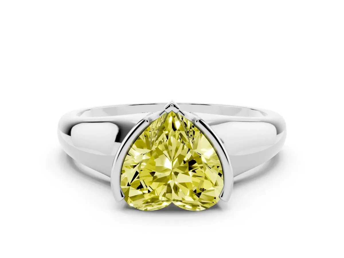 Fancy Yellow Heart Cut Solitaire Tension Set Diamond Ring with Split Shank Band Platinum