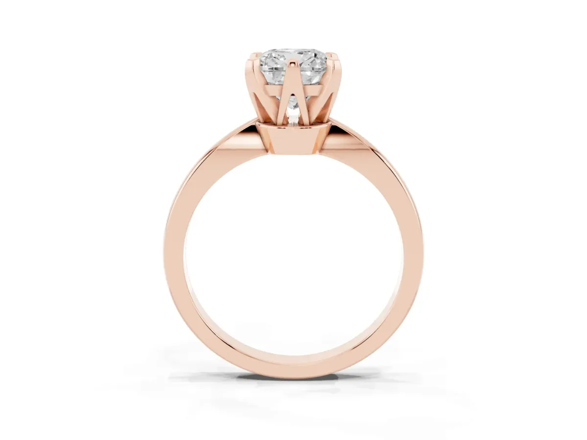 Cushion Cut Solitaire Engagement Ring with Six-Prong Setting and Tapered Band Rose gold