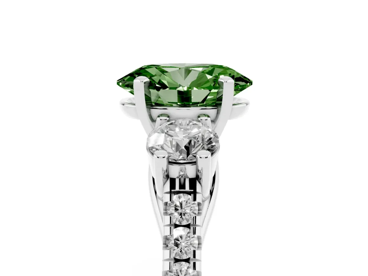 Fancy Green Three-Stone Oval Cut Diamond Pavé Band with Four-Prong Setting Platinum