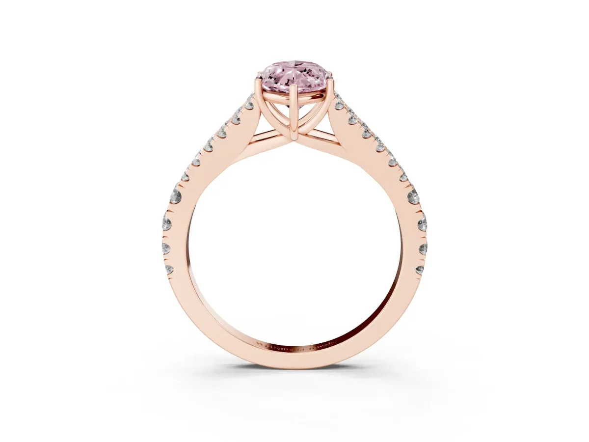 Fancy Pink Marquise Cut Diamond Split Shank Engagement Ring with Round Pavé and Prong Setting Rose gold