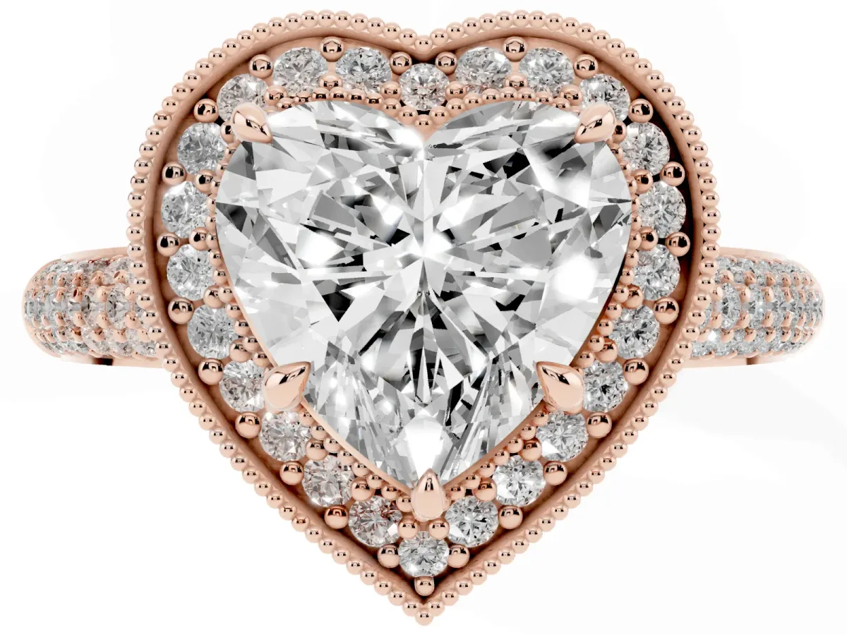 Heart Cut Cut Halo Diamond Pave Band with Four-Prong Setting Rose gold