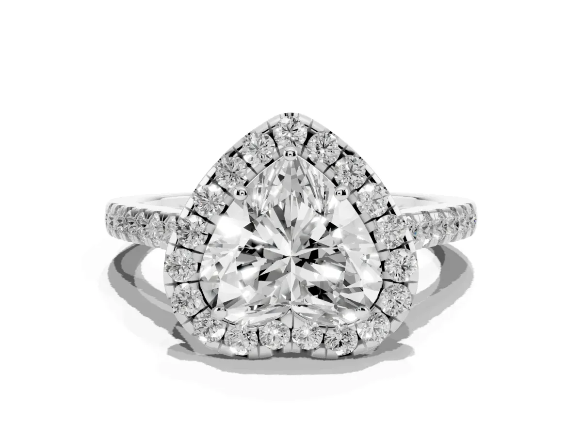 Heart Cut Halo Pave Diamond Engagement Ring with Four-Prong Setting Silver