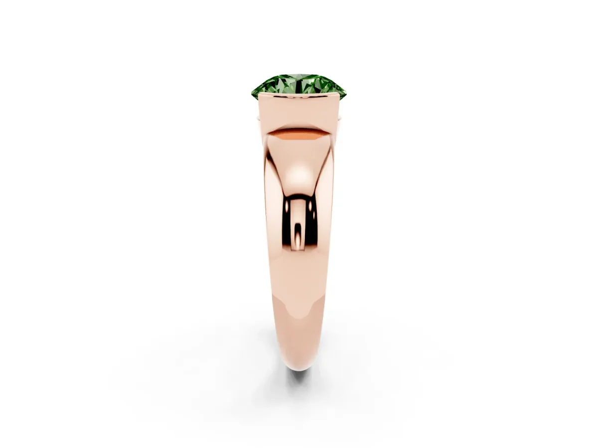 Fancy Green Round Cut Solitaire Tension Set Diamond Ring with Wide Band Rose gold