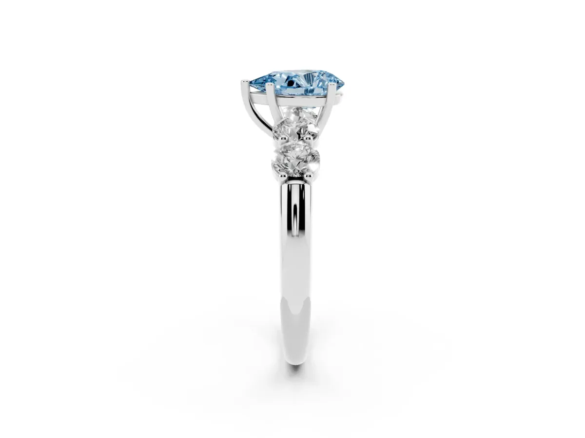 Fancy Blue Pear Cut Cut Five-Stone Prong Set Diamond Ring with Classic Band Platinum