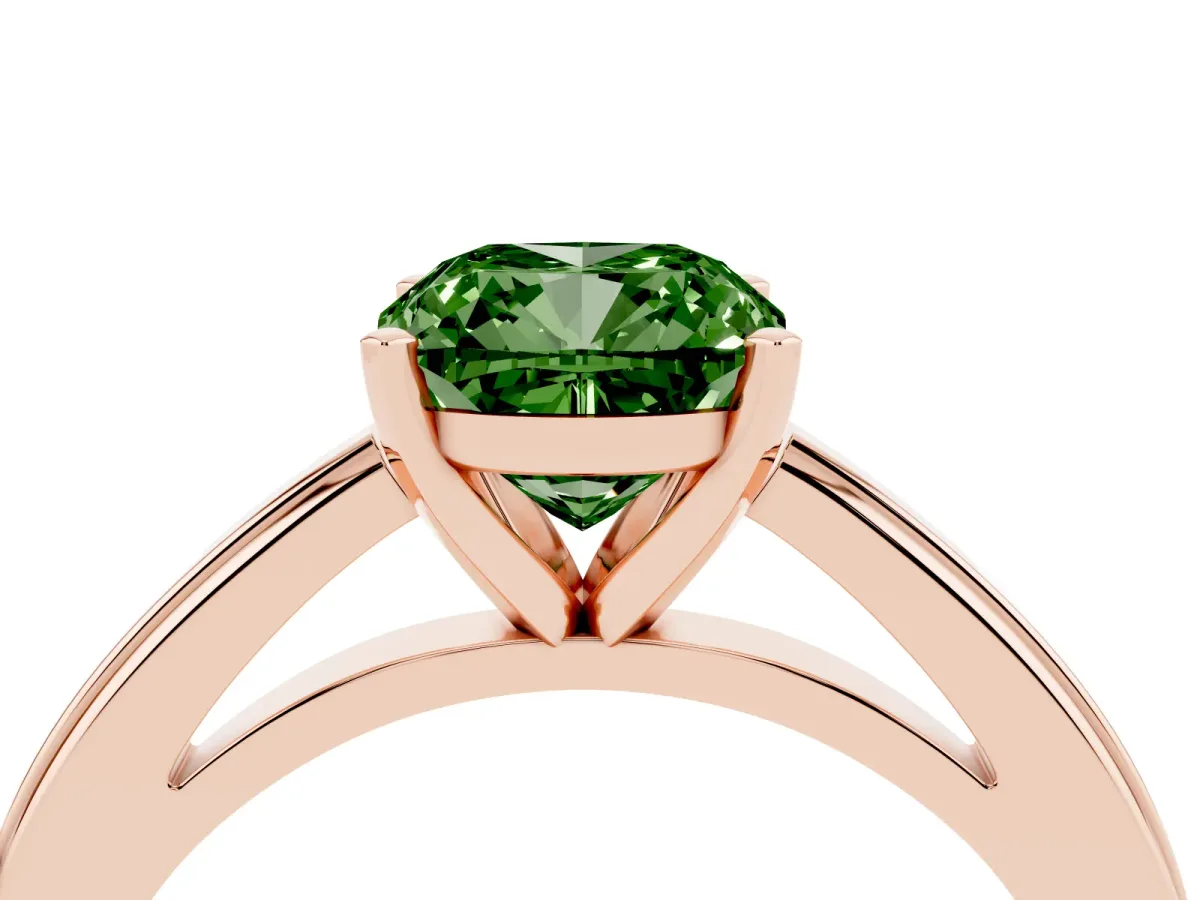 Fancy Green Cushion Cut Solitaire Diamond Ring with Four-Prong Setting and Classic Band Rose gold