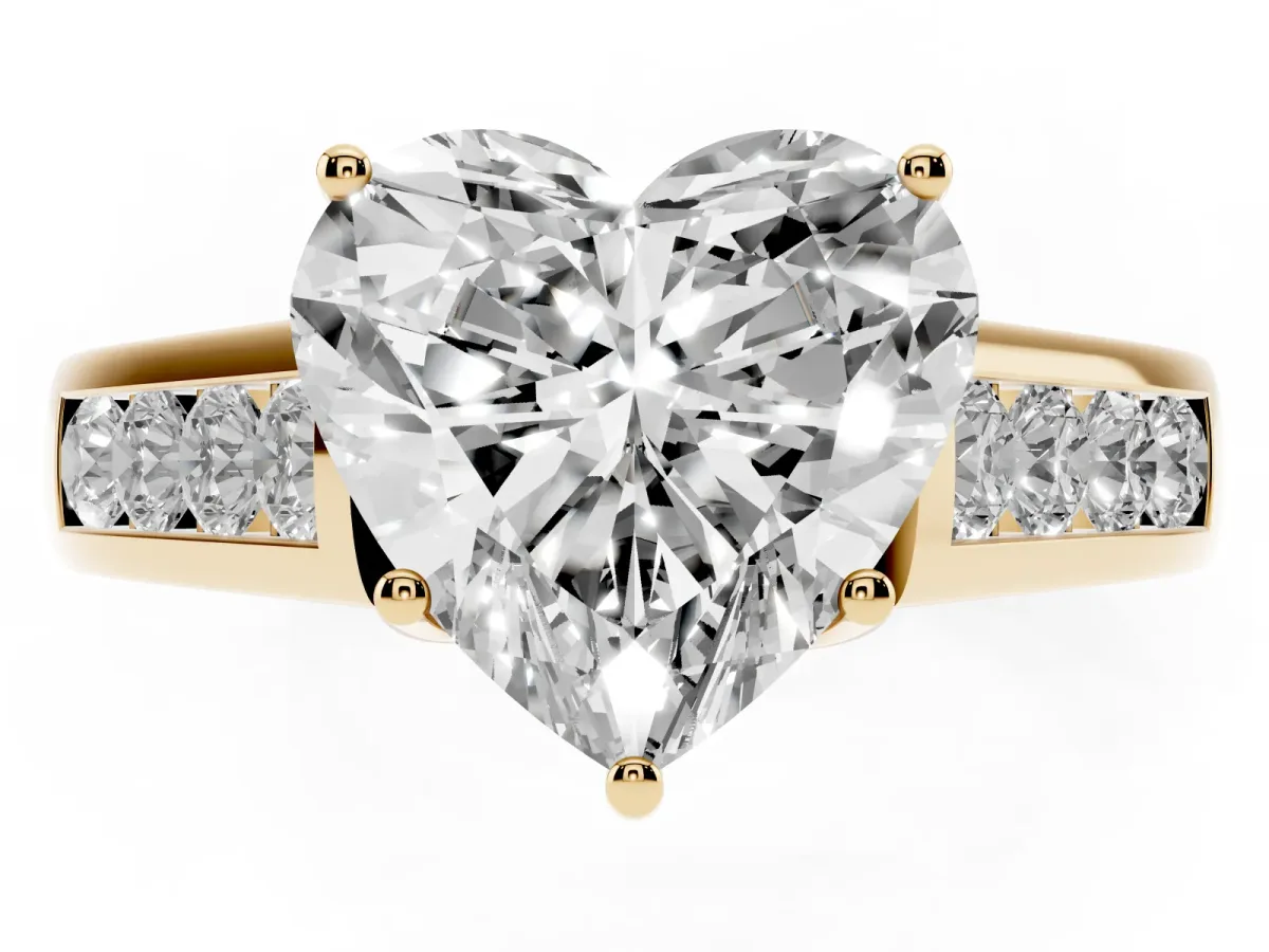 Heart Cut Brilliant Channel-Set Solitaire Ring with Four-Prong Setting Yellow gold