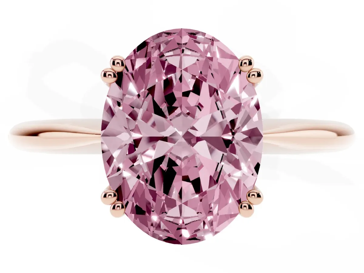 Fancy Pink Oval Cut Solitaire Diamond Ring with Six-Prong Setting and Classic Band Rose gold