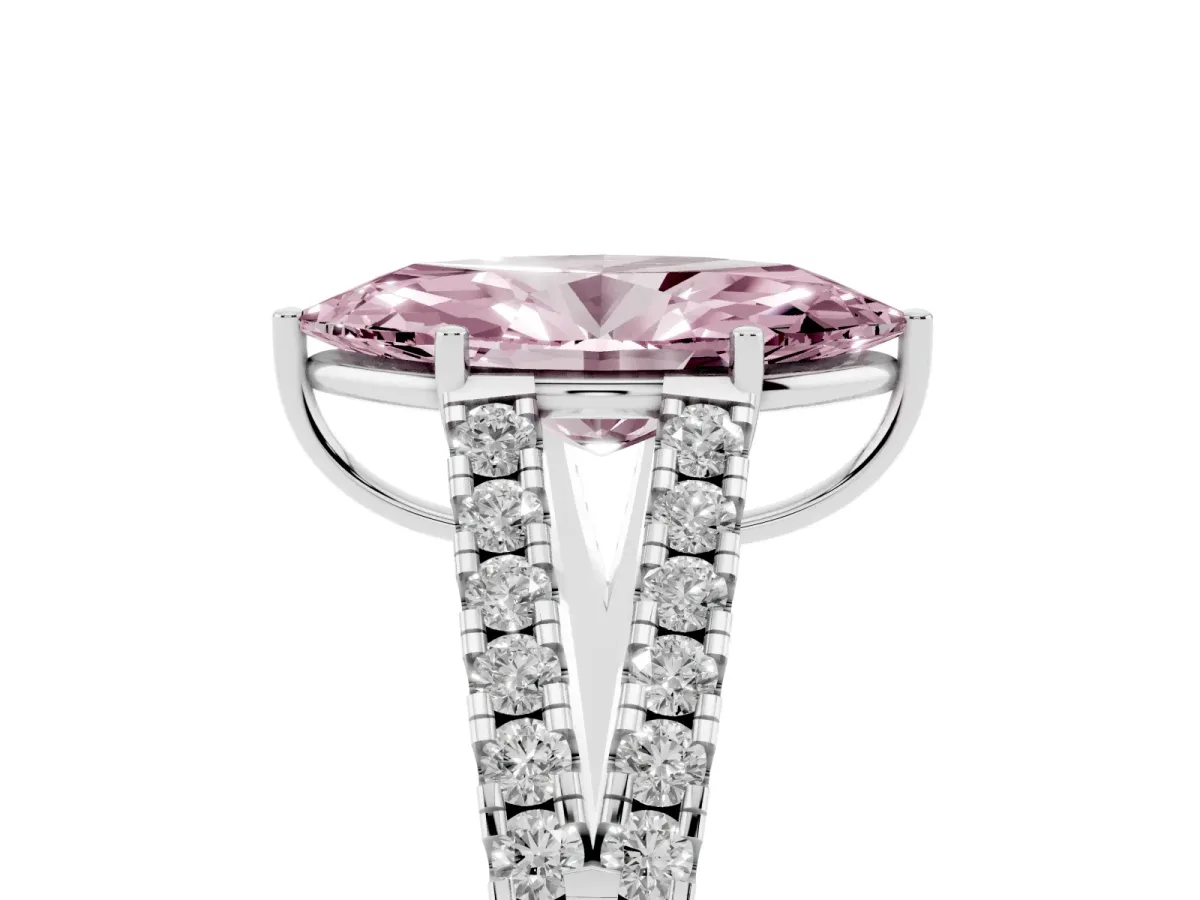 Fancy Pink Marquise Cut Diamond Split Shank Pavé Engagement Ring with Four-Prong Setting Platinum