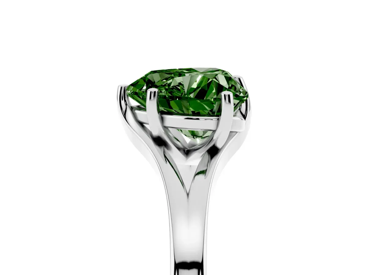 Fancy Green Heart Cut Solitaire Diamond Ring with Six-Prong Setting and Tapered Band Platinum