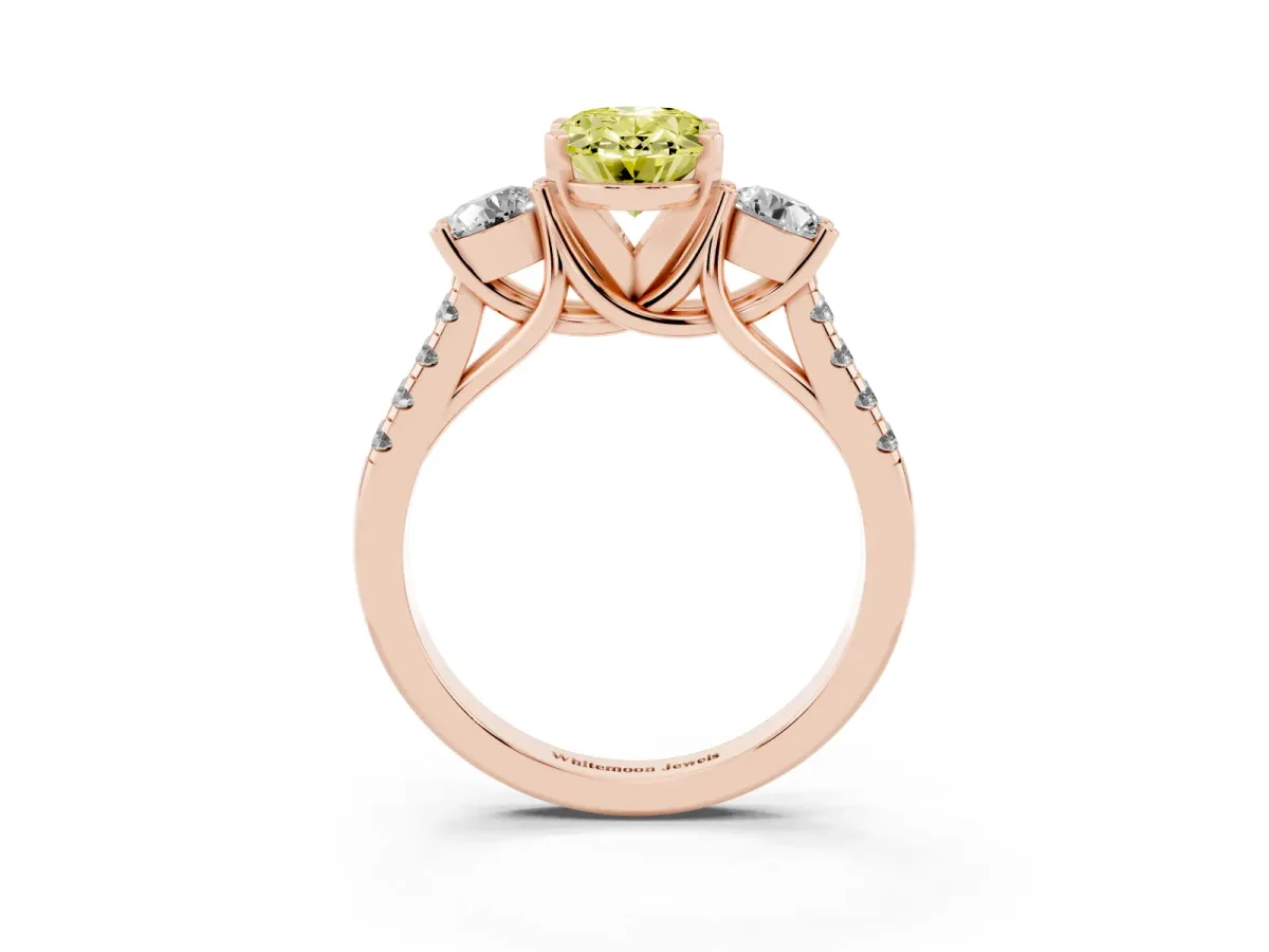 Fancy Yellow Three-Stone Oval Cut Diamond Pavé Band with Four-Prong Setting Rose gold
