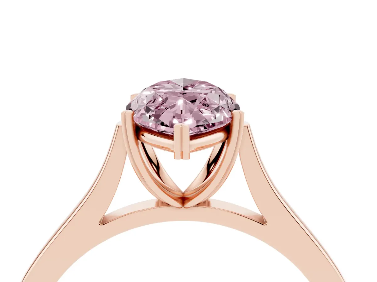 Fancy Pink Marquise Cut Solitaire Heart Prong Engagement Ring with Tapered Band Rose gold