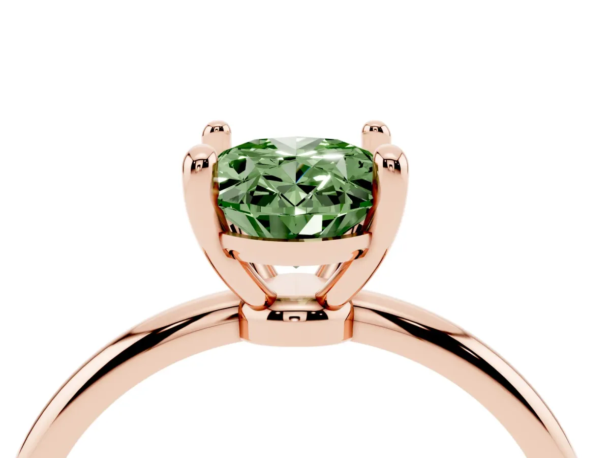 Fancy Green Oval Cut Solitaire Diamond Ring with 4-Prong Setting on a Classic Band Rose gold