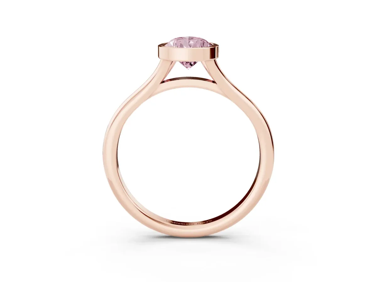 Fancy Pink Bezel Set Pear Cut Cut Solitaire Ring with Tapered Band Rose gold