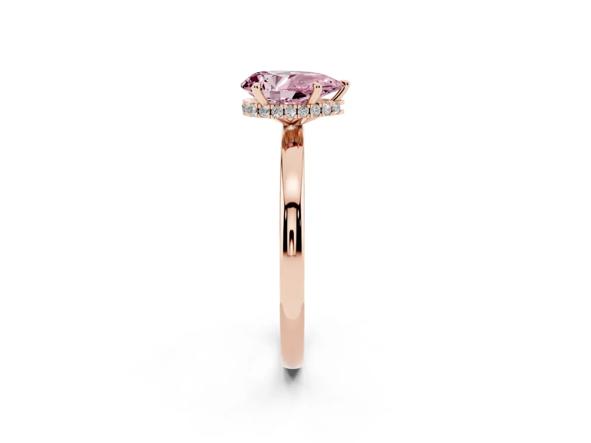 Fancy Pink Pear Cut Solitaire Engagement Ring with Cathedral Band and Four-Prong Setting Rose gold