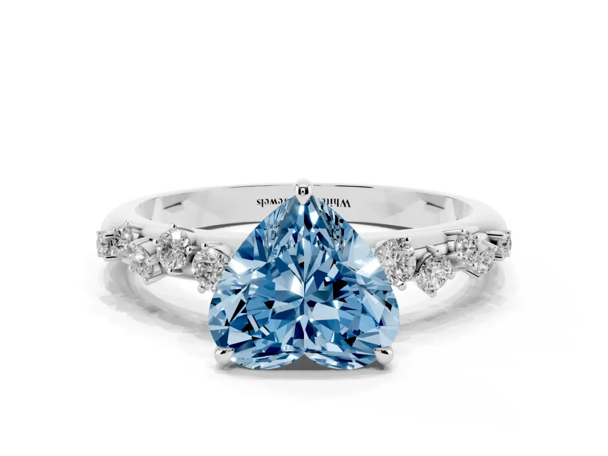 Fancy Blue Heart Cut Diamond Cluster Prong-Set Solitaire Ring Platinum