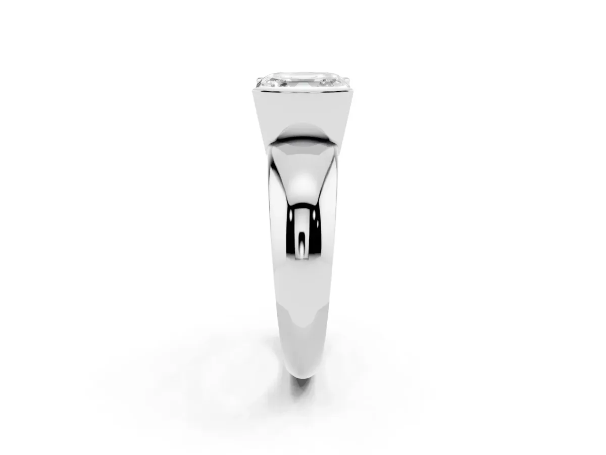 Asscher Cut Solitaire Tension Set Diamond Ring with Wide Band Platinum