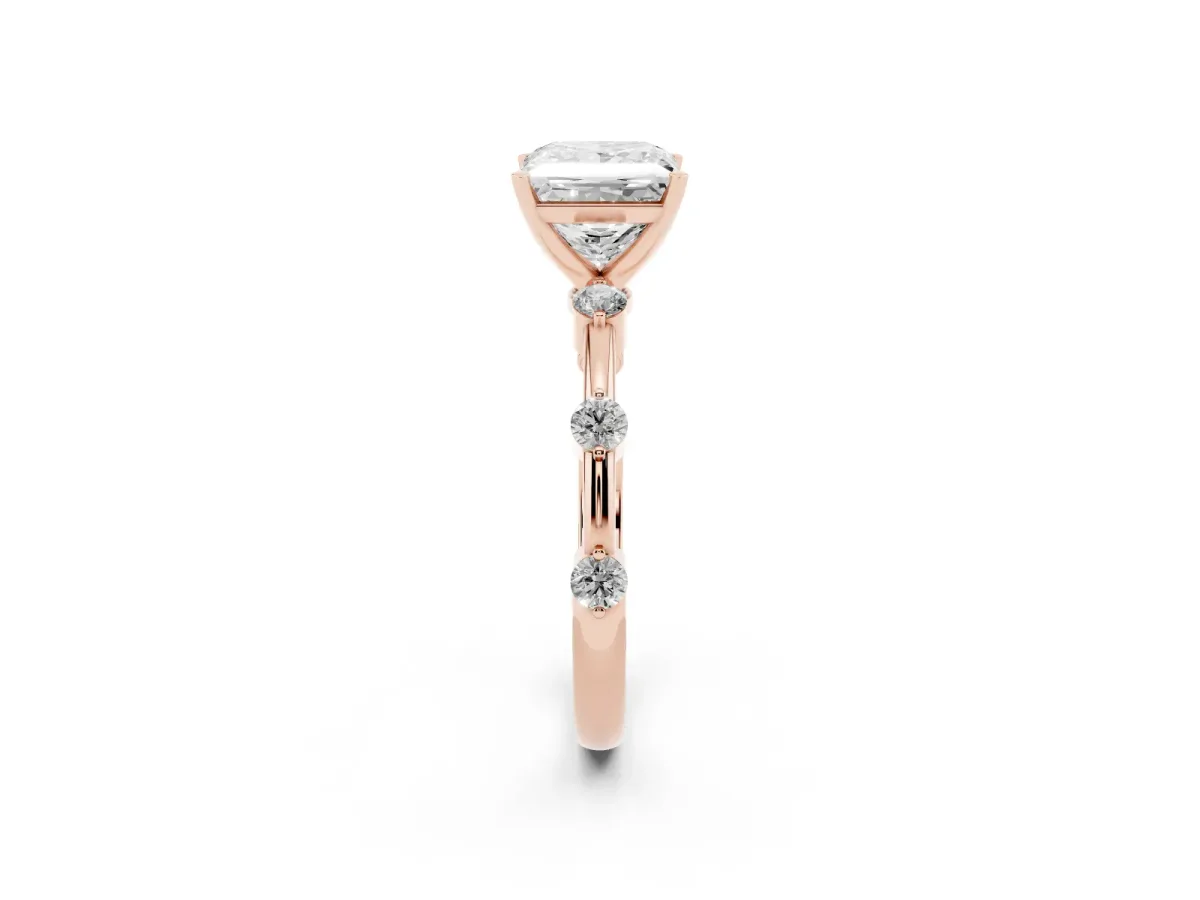 Princess Cut Solitaire Diamond Ring with Bezel Set Side Stones and Prong Setting Rose gold