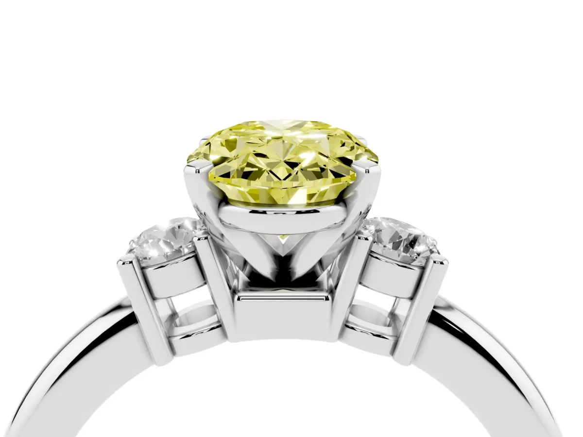 Fancy Yellow Three-Stone Oval Cut Cut Diamond Solitaire with Prong Setting and Classic Band Silver