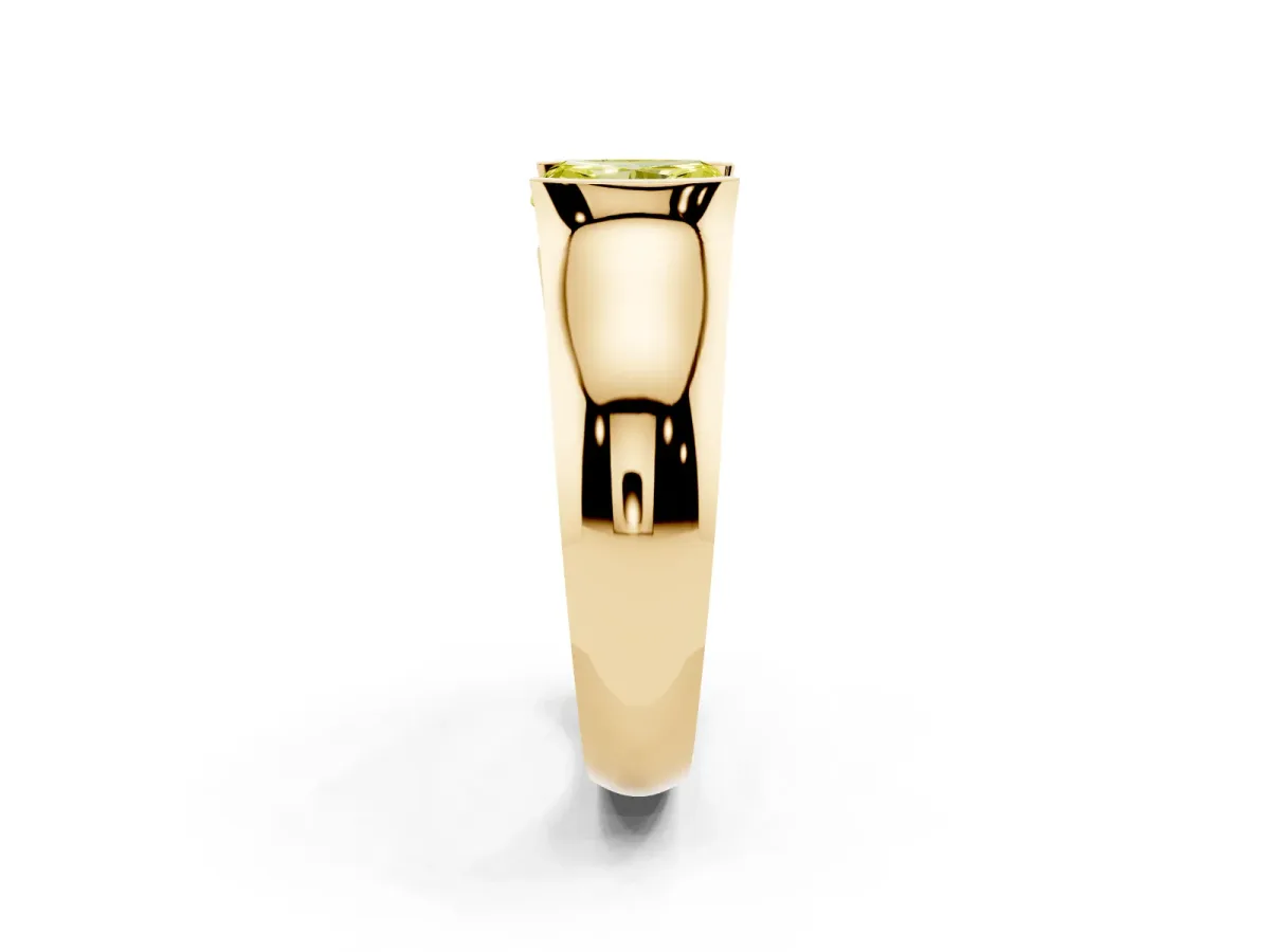 Fancy Yellow Radiant Cut Solitaire Bezel Set Diamond Ring with Wide Band Yellow gold