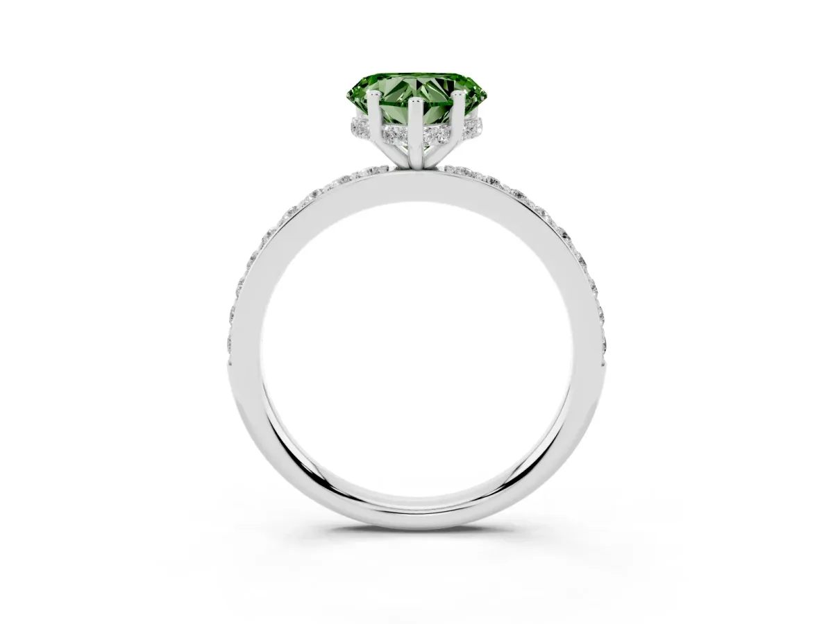 Fancy Green Heart Cut Cut Diamond Pavé Band Ring with Four-Prong Setting Silver