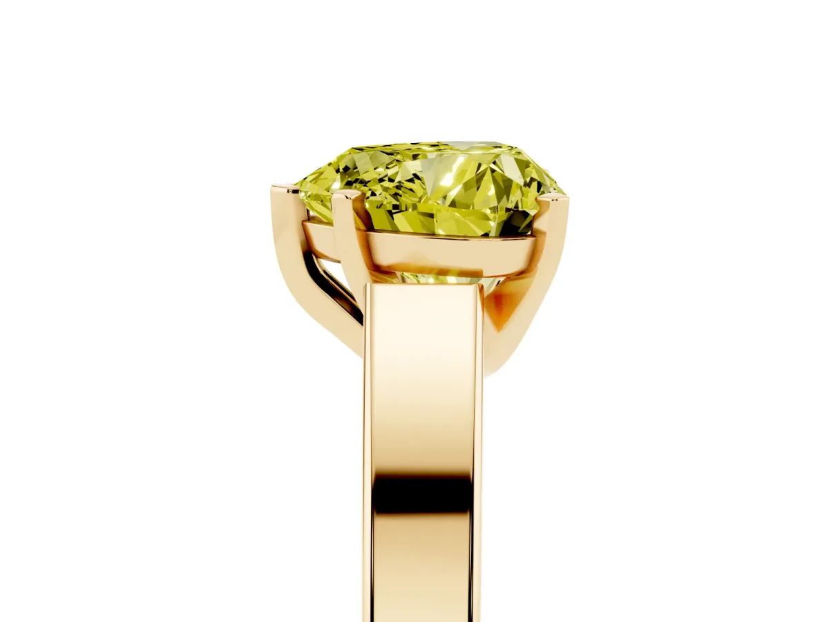 Fancy Yellow Heart Cut Solitaire Engagement Ring with Four-Prong Setting and Tapered Band Yellow gold