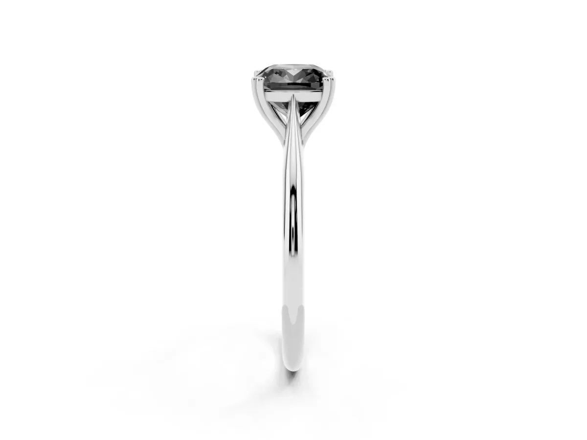 Fancy Black Cushion Cut Solitaire Diamond Ring with Six-Prong Setting and Classic Band Silver