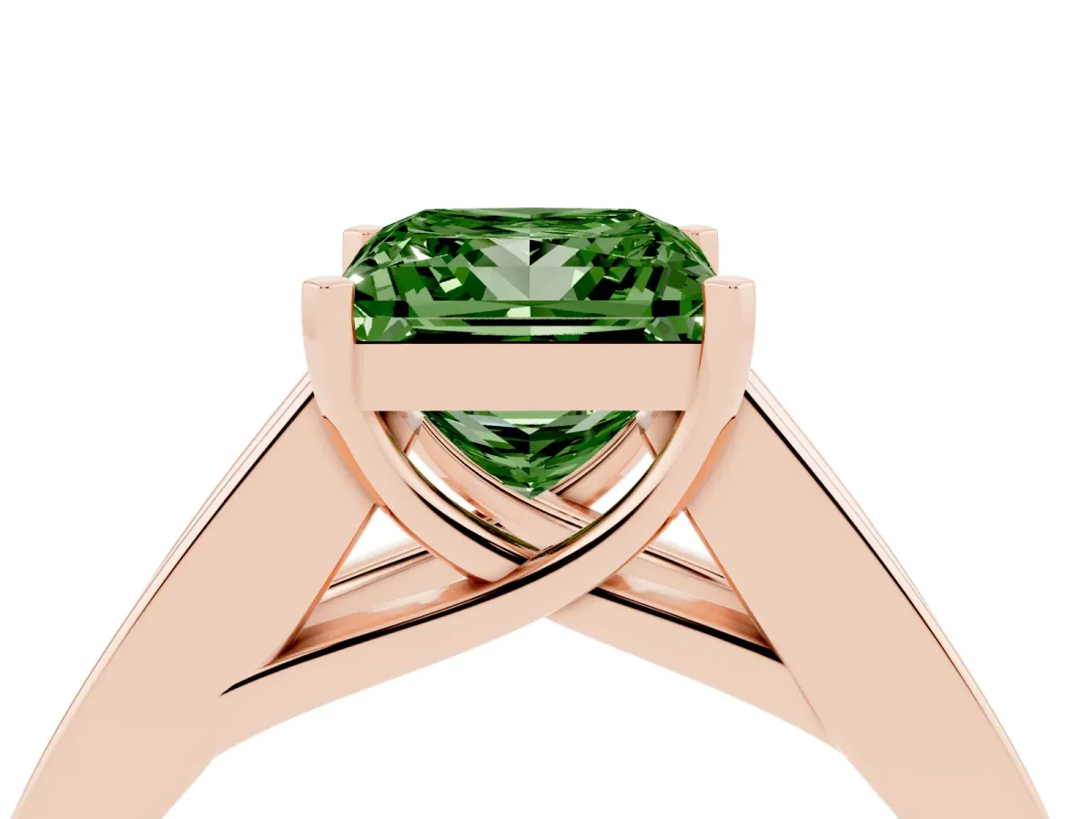 Fancy Green Princess Cut Cut Channel Set Solitaire Ring with Four-Prong Setting Rose gold