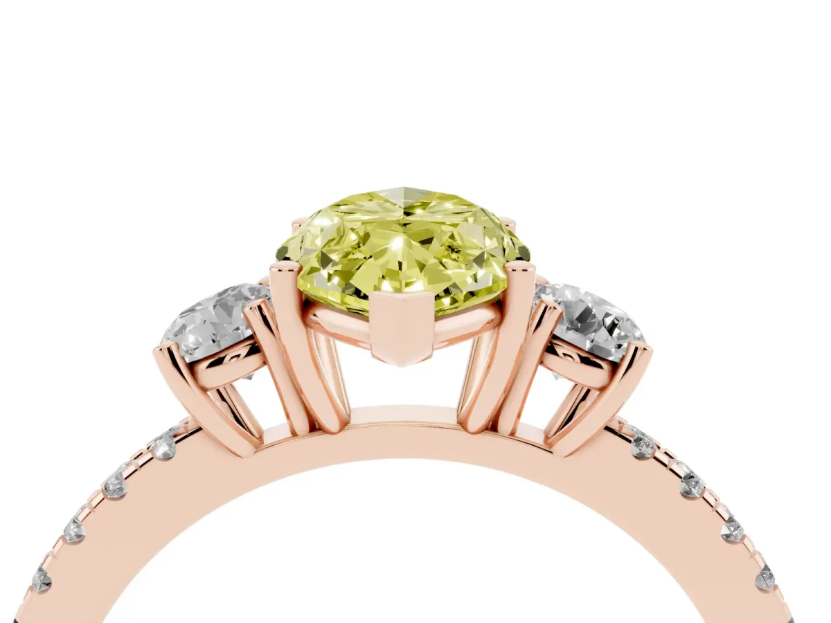 Fancy Yellow Three-Stone Marquise Cut Cut Diamond Pavé Band with Prong Setting Rose gold