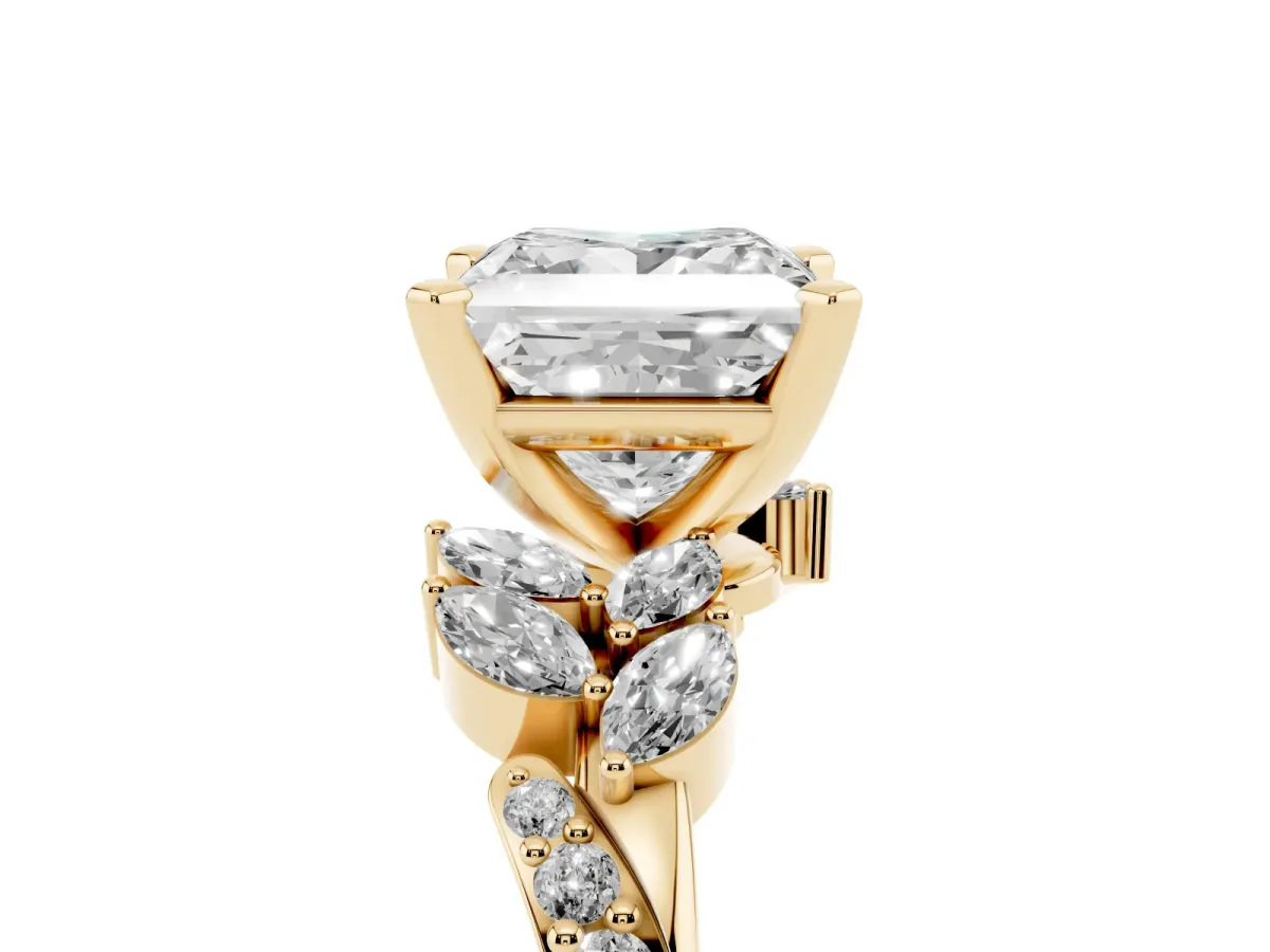 Princess Cut Solitaire Marquise Twist Band with Six-Prong Setting Yellow gold