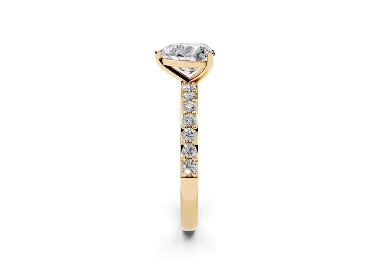 Heart Cut Cut Diamond Solitaire with Pave Band and Four-Prong Setting Yellow gold