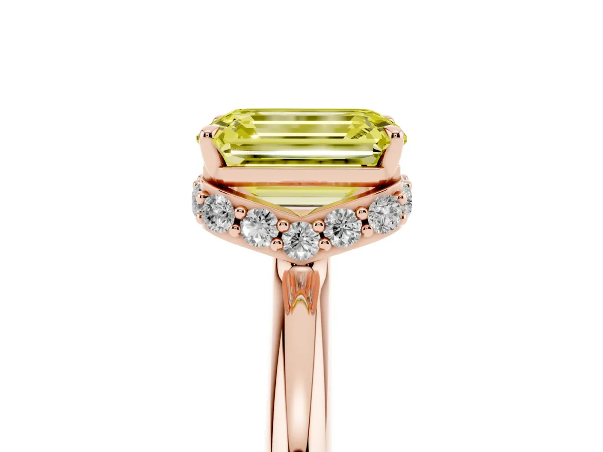 Fancy Yellow Emerald Cut Brilliant Solitaire Engagement Ring with Six-Prong Setting and Classic Band Rose gold