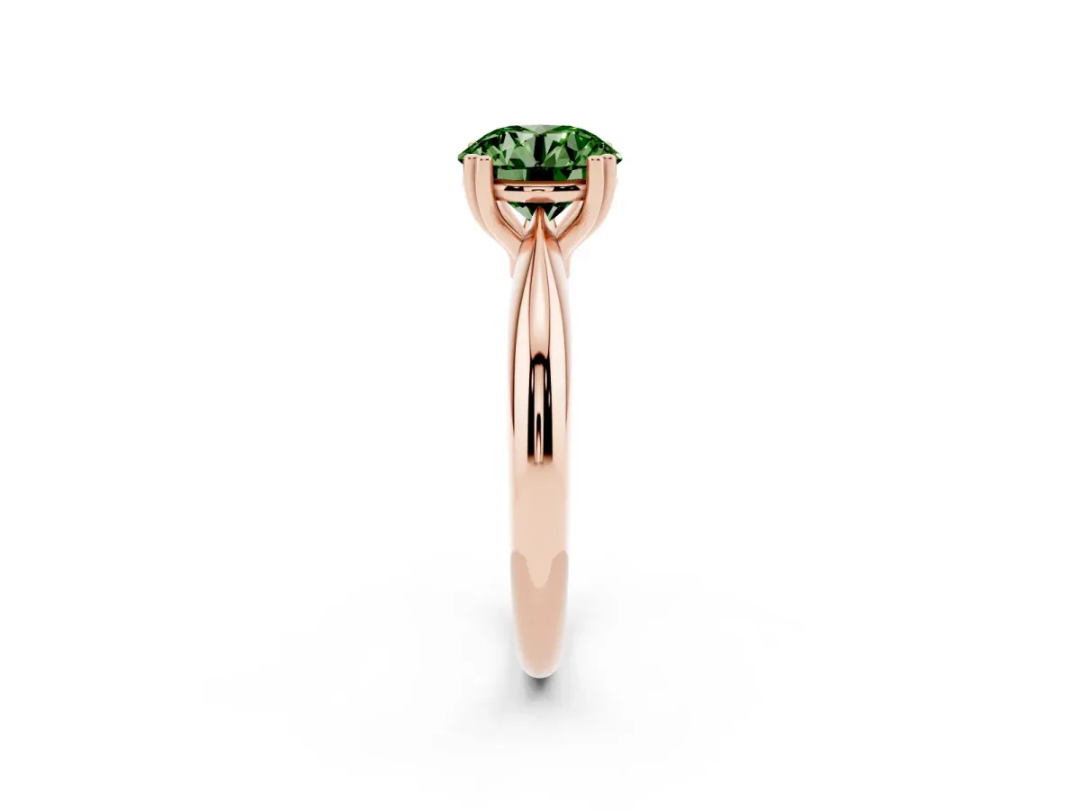 Fancy Green Round Cut Cut Solitaire Engagement Ring with Tapered Band and Four-Prong Setting Rose gold