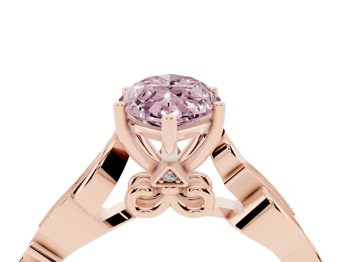 Fancy Pink Marquise Cut Solitaire Vine Band with Milgrain Prong Setting Rose gold