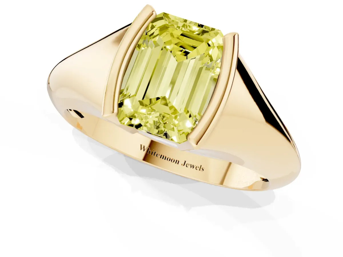 Fancy Yellow Emerald Cut Solitaire Tension Set Diamond Ring Yellow gold