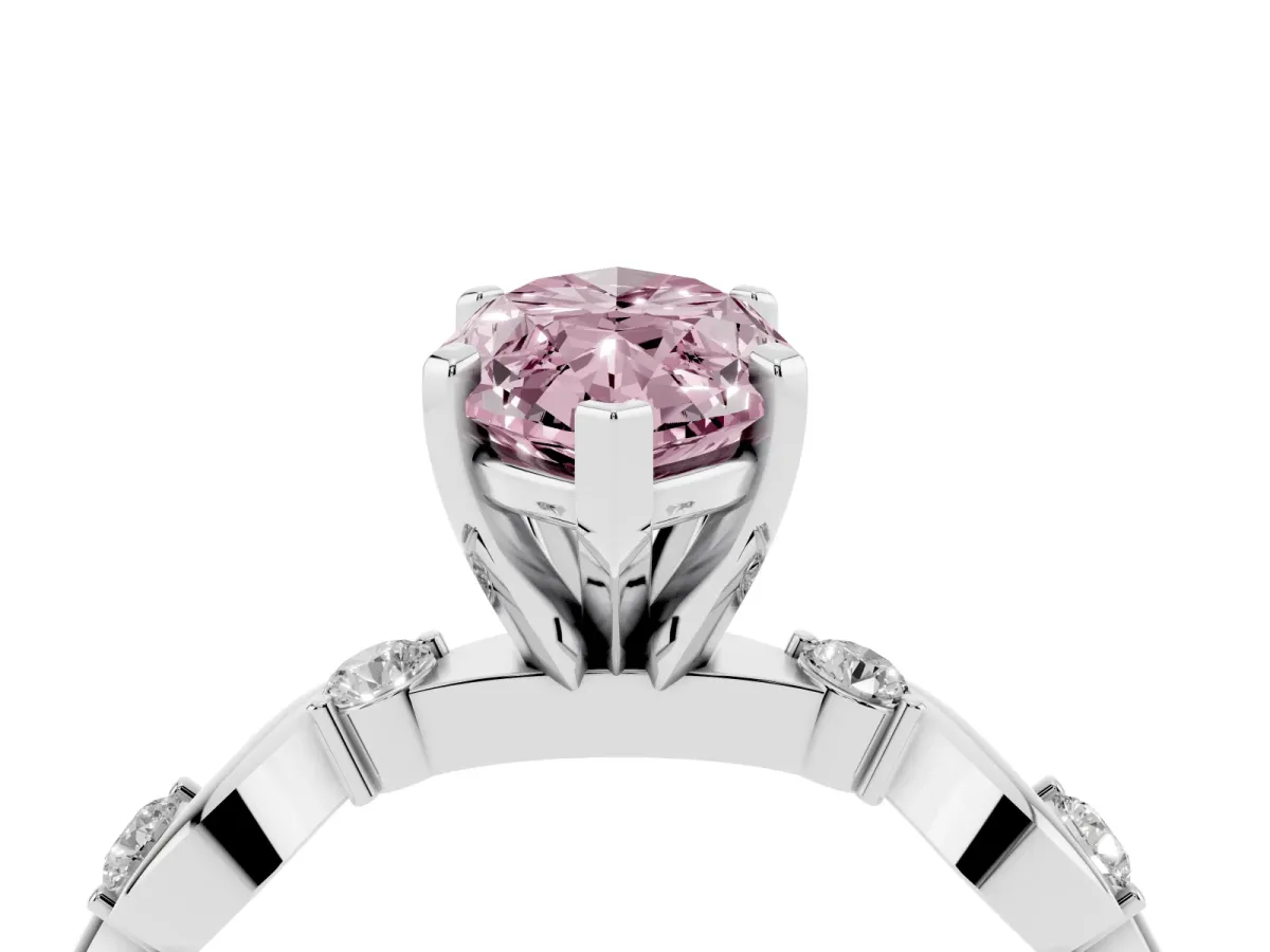 Fancy Pink Marquise Cut Diamond Solitaire Twisted Band with Round Accents and Prong Setting Silver