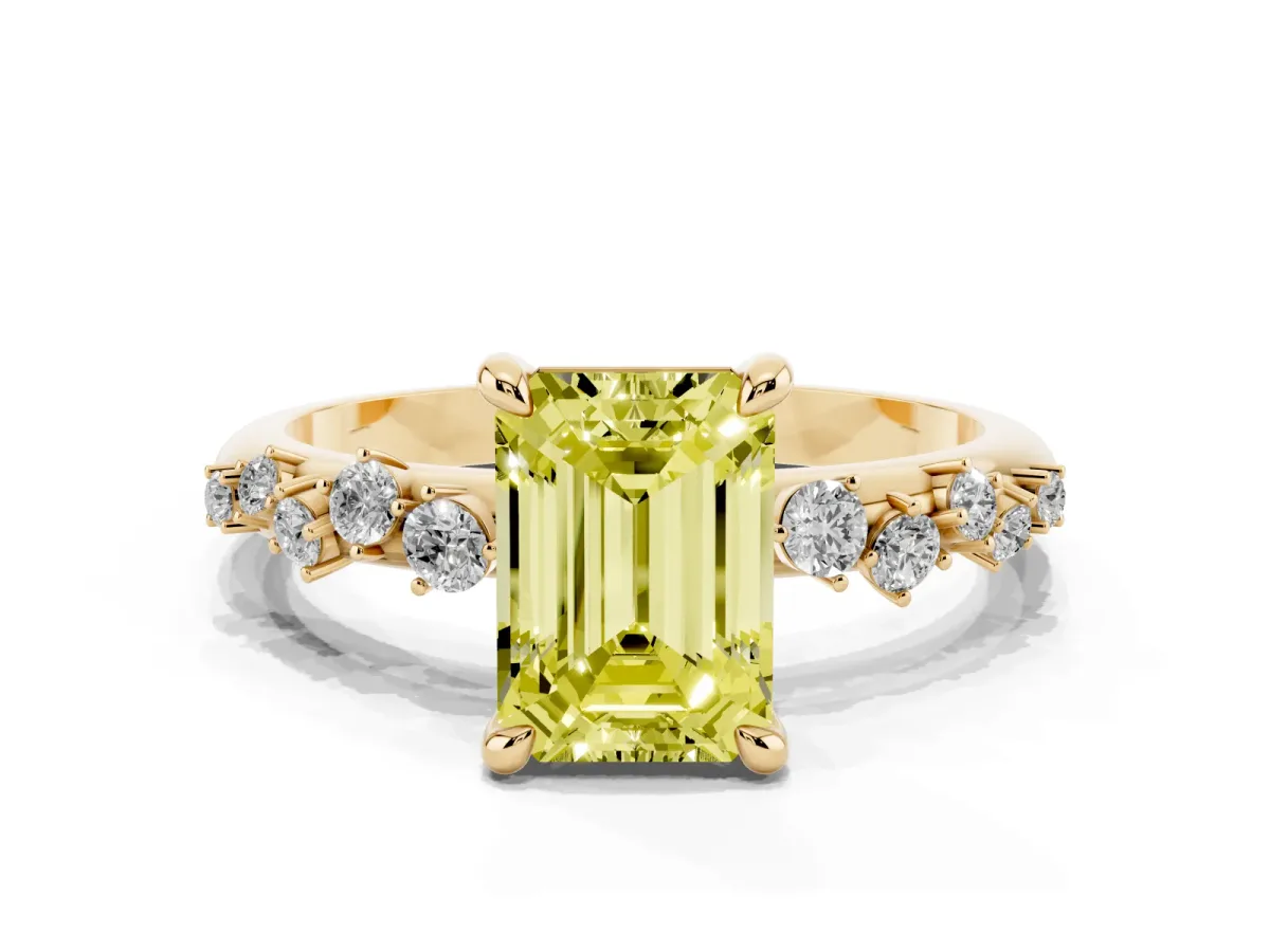 Fancy Yellow Emerald Cut Cut Diamond Vine Band with Four-Prong Setting Yellow gold