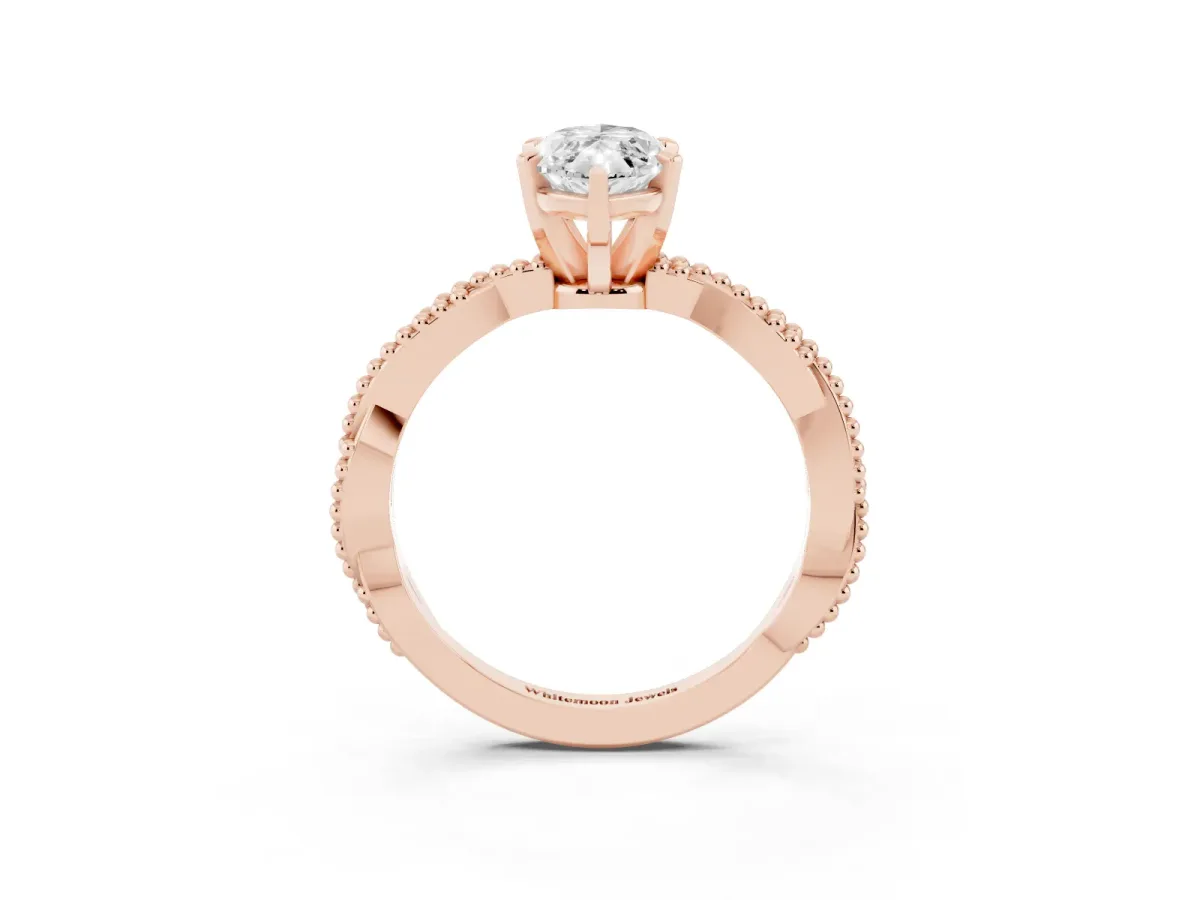 Marquise Cut Solitaire Twisted Band with Bead Prong Setting Rose gold