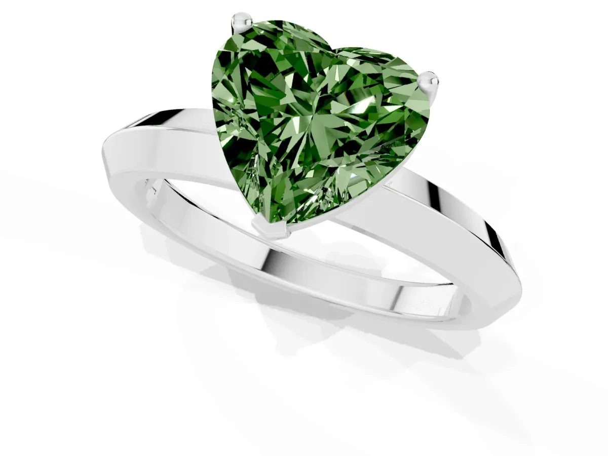 Fancy Green Heart Cut Cut Solitaire Engagement Ring with Flat Band and Four-Prong Setting Platinum
