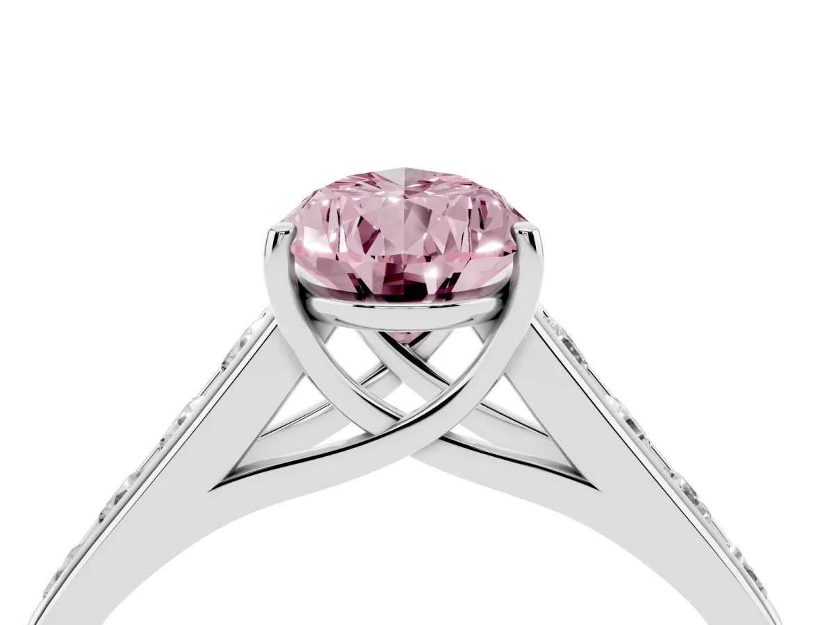 Fancy Pink Pear Cut Brilliant Channel-Set Solitaire Ring with Four-Prong Setting Silver