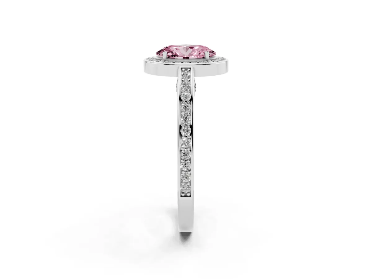 Fancy Pink Oval Cut Cut Halo Pave Split Shank Prong Setting Ring White gold