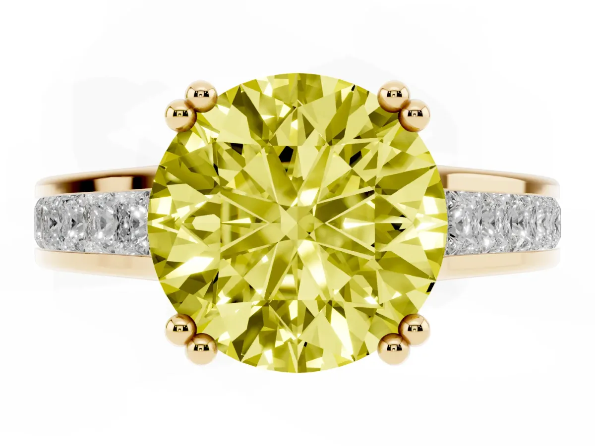 Fancy Yellow Round Cut Cut Channel Set Solitaire Engagement Ring with Prong Setting Yellow gold