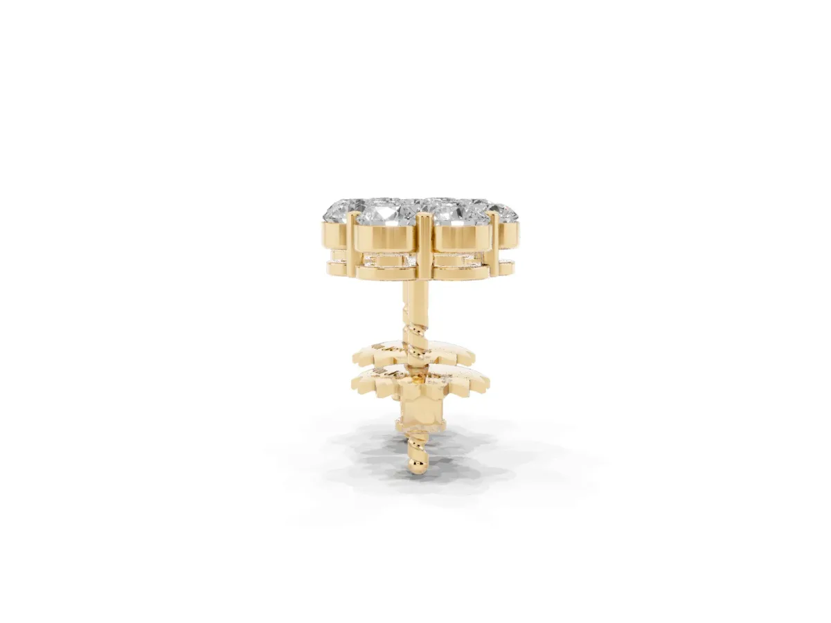 Cluster Round Diamond Stud Earrings with Prong Setting Yellow gold