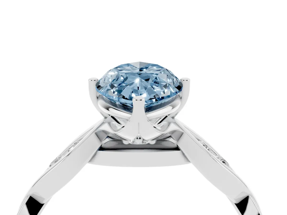 Fancy Blue Marquise Cut Solitaire Twist Band with Leaf Prong Setting Silver